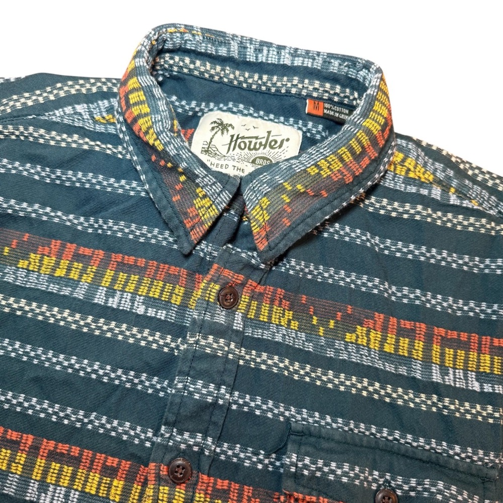 Howler Bros Mens Medium San Gabriel Short Sleeve Petro Mescal Jacquard Shirt